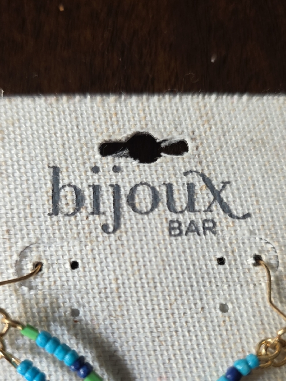 Bijoux Bar, Blue & Aqua Beaded Double Hoop Earrings with Gold Drops - Picture 2 of 4